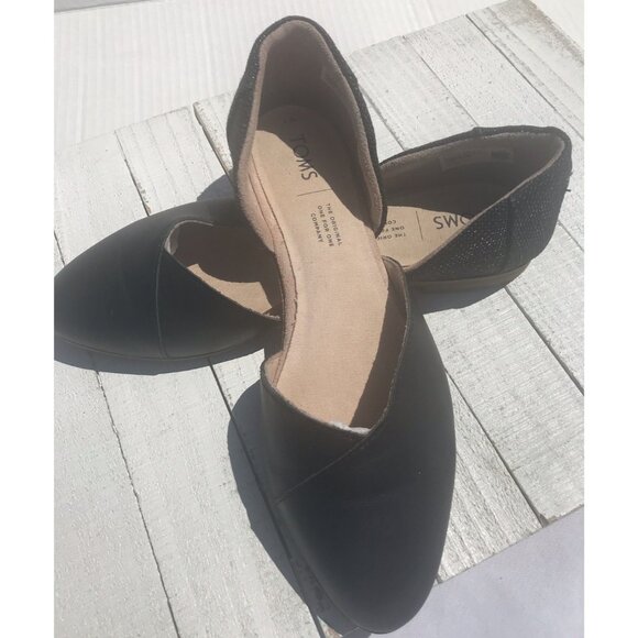 TOMS Jutti d'Orsay Black Flat, Slip On Women's Shoes Sz 7 EU 37.5 EUC Glitter - Picture 1 of 16